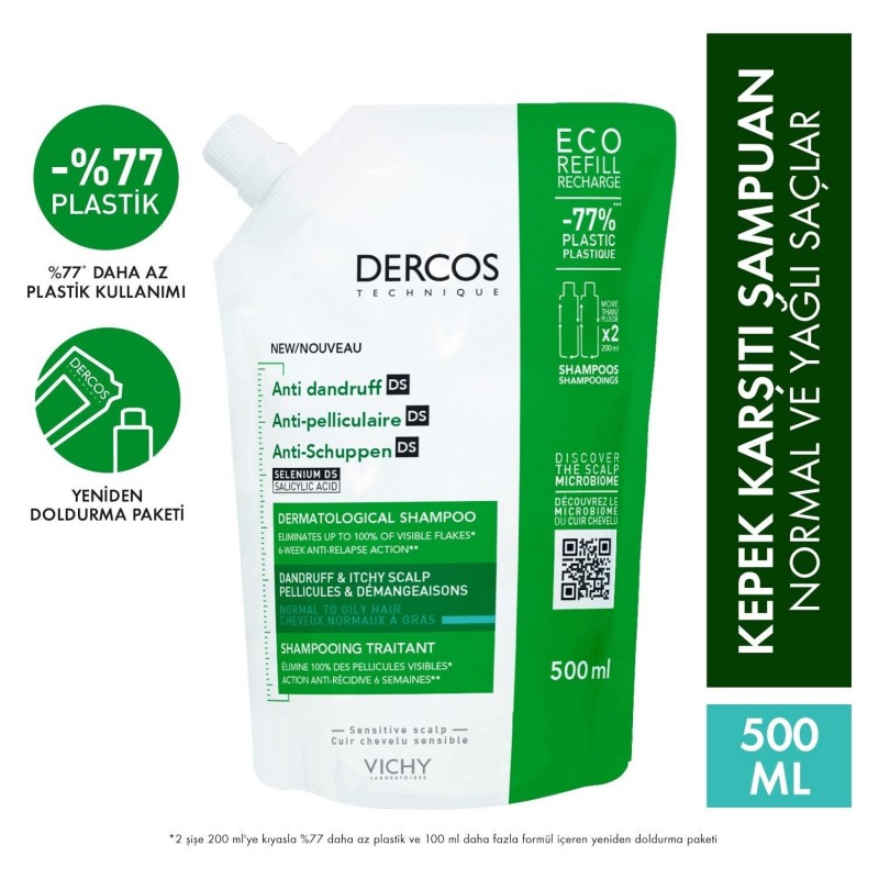 Vichy Dercos Anti Dandruff Kepek Karşıtı Şampuan Refıl Normal ve Yağlı Saçlar 500 ml